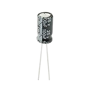 Capacitor Electrolítico de Aluminio, Radial de 100 µFd, 25 Vcc, 105 °C, 6.3 x 11 mm.