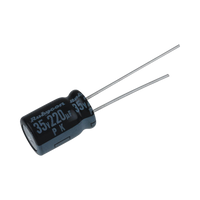 Capacitor Electrolítico Radial en Aluminio de 220 µFd, 35 Vcc, 105 °C, 10 x 12.5 mm.