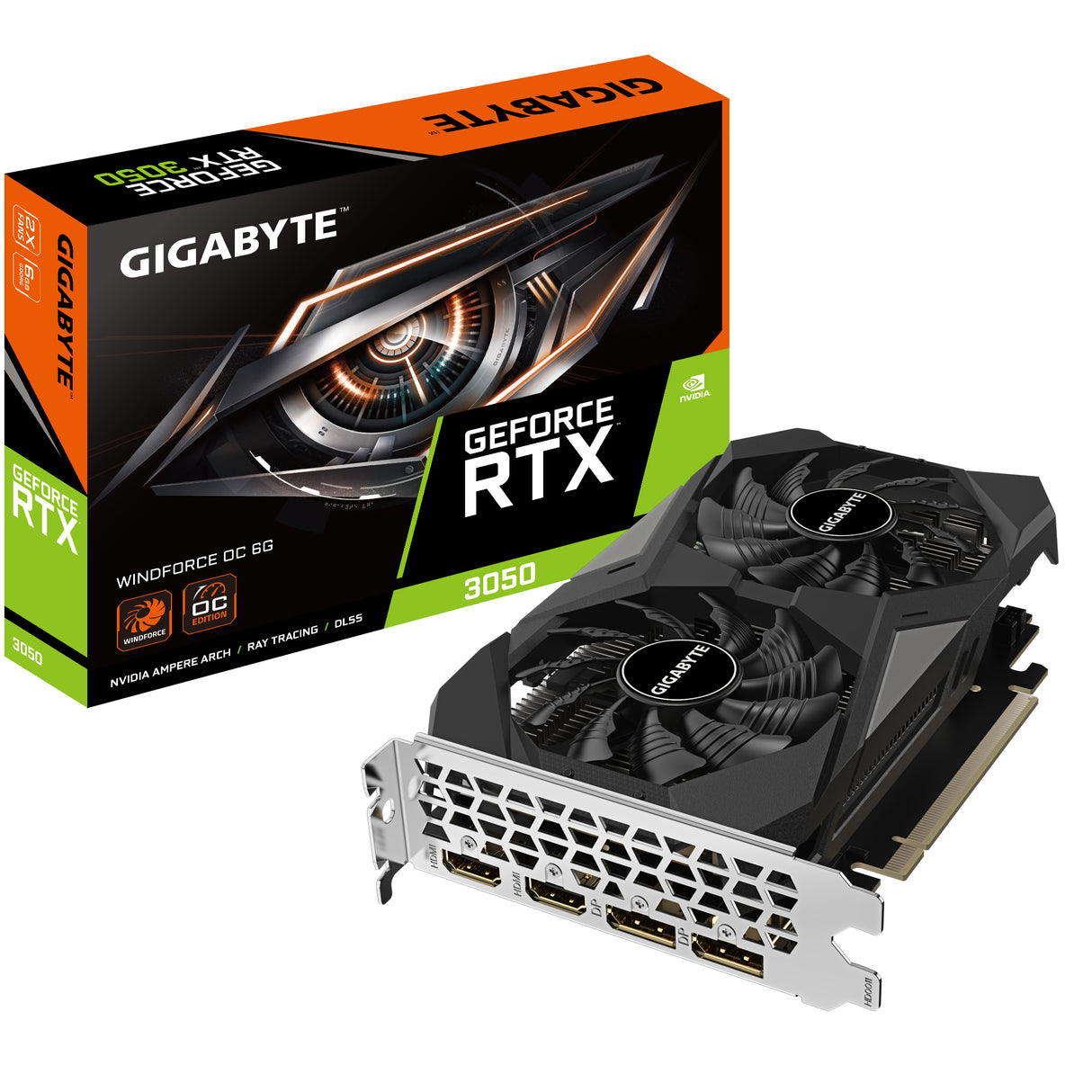 GIGABYTE GeForce RTX 3050 WINDFORCE OC 6G tarjetas gráficas Si 2304 NVIDIA GeForce RTX 3050