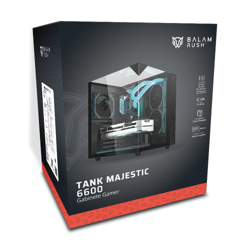 Gabinete Gamer BALAM RUSH Media Torre Tank Majestic 6600 / Max MB ATX / GPU 330 mm / 1x Tipo C 3.0 + 1x USB 3.0 + 1x USB