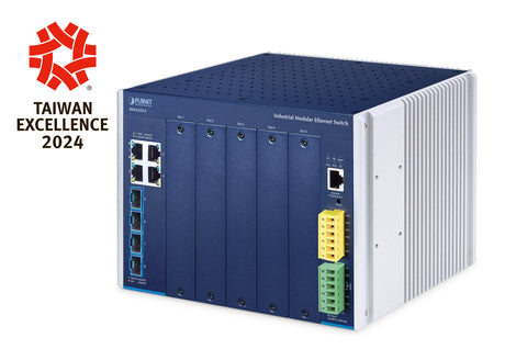 PLANET Industrial Layer 3 5-Slot Gestionado L3 Gigabit Ethernet (10/100/1000) Azul, Metálico