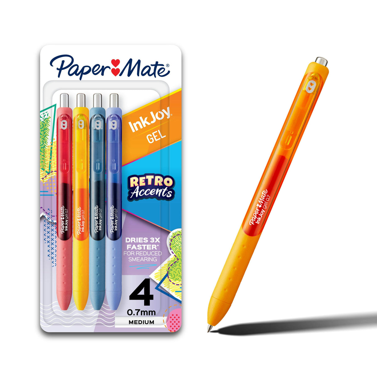 Papermate 2205628 bolígrafo de gel Medio Bolígrafo de gel de punta retráctil Colores surtidos 4 piez