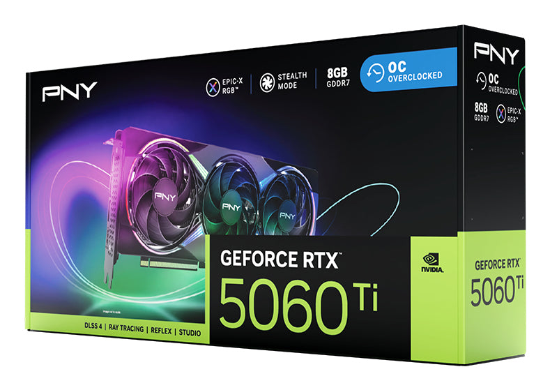 PNY GeForce RTX 5060 Ti EPIC-X RGB OC NVIDIA 8 GB GDDR7, 128 Bit, 7680 x 4320 Pixeles, PCI Express x8 5.0