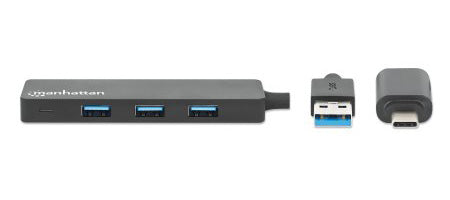 Manhattan Hub/dock combinado USB-C y USB-A, puertos (4): 4x USB-A, 5 Gbps (USB 3.0), Alimentado por USB (no requiere ali
