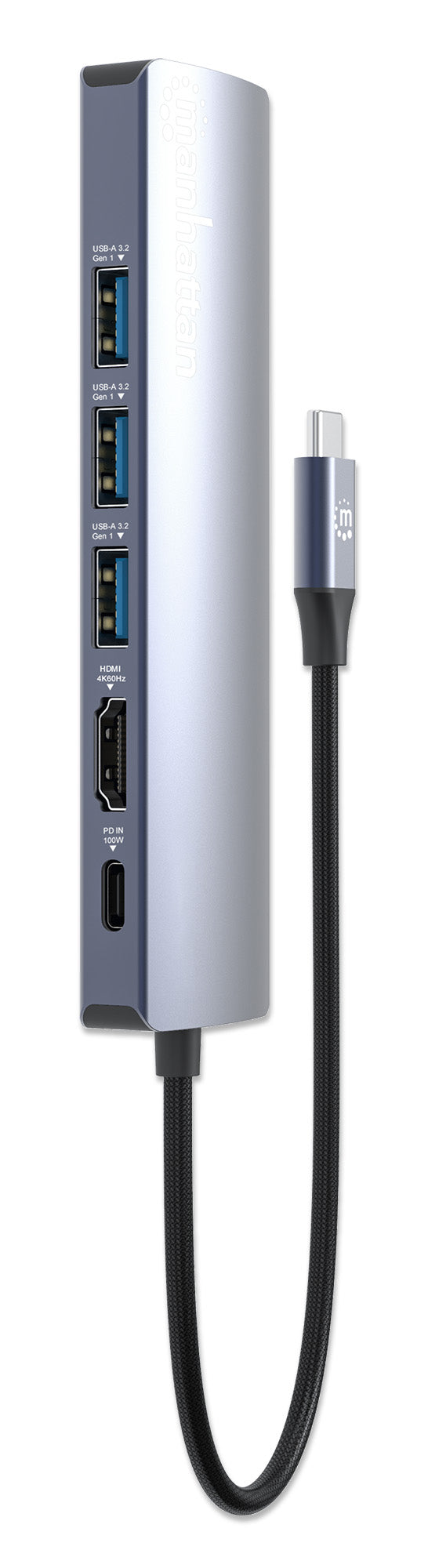 Manhattan Hub/dock USB-C, puertos (6): Ethernet, HDMI, 3x USB-A y USB-C, con Power Delivery (PD) 100 W- requiere cargado