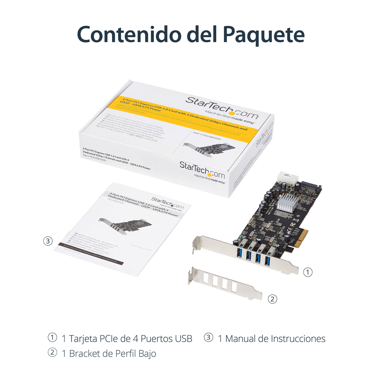 StarTech.com Adaptador Tarjeta PCI Express PCI-E 4 Puertos USB 3.0 UASP 2 Canales de 5Gbps con Alimentación Molex SATA T