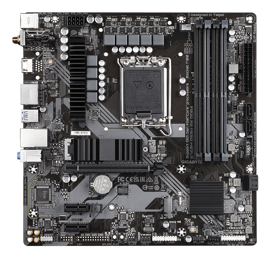 GIGABYTE B760M DS3H AX DDR4 Placa base - Soporta CPUs Intel Core de 14ª generación, VRM digital de 6+2+1 fases, hasta 53