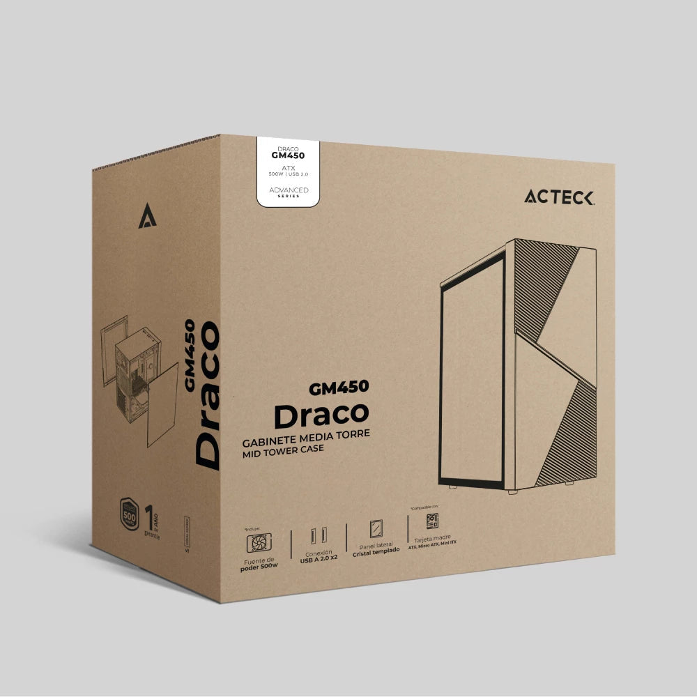 Acteck Draco GM450 Midi Tower Blanco 500 W, ATX, Micro ATX, Mini-ITX, AC-935722