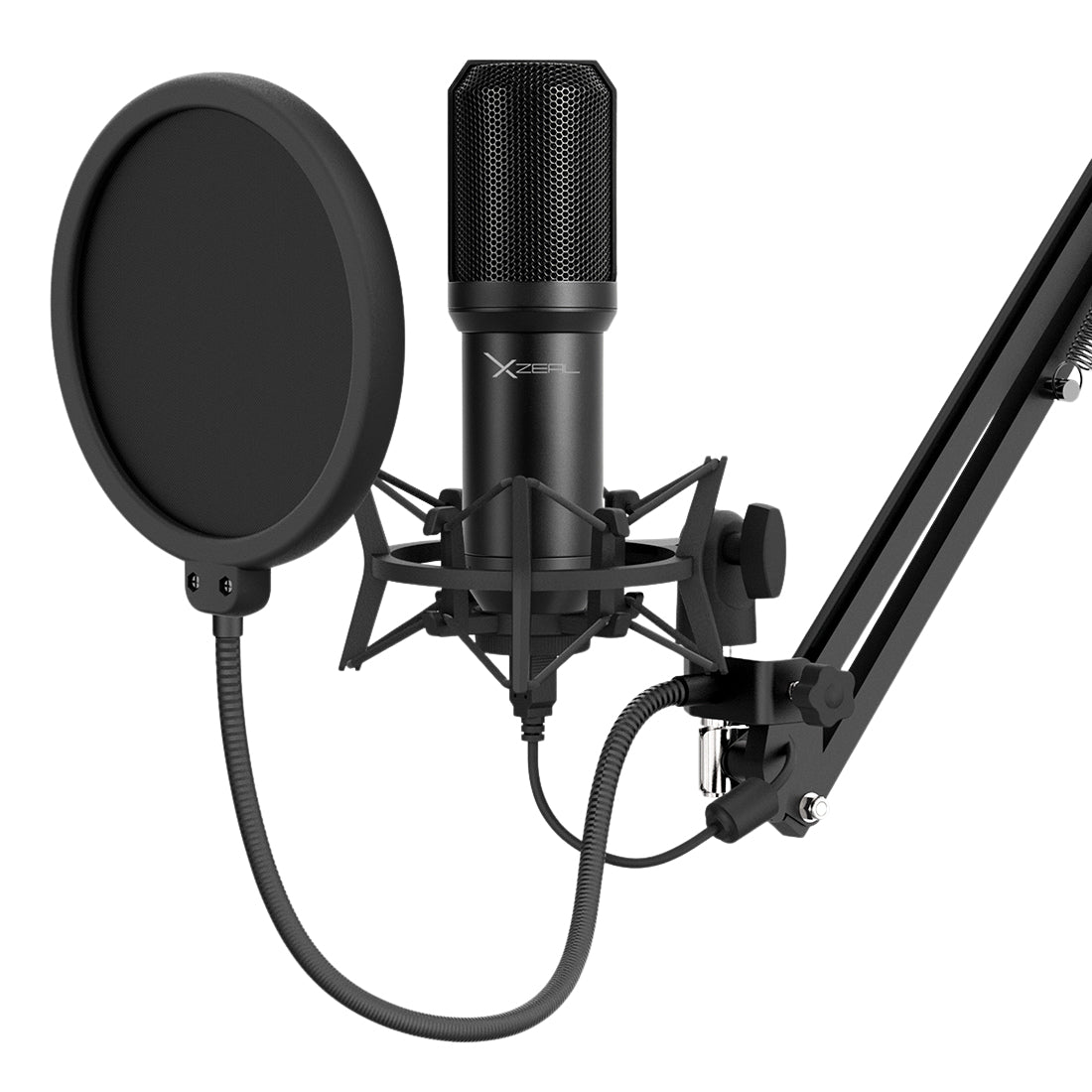 Kit de micrófono de condensador XZ-260 con filtro anti-pop soporte de brazo Conexión USB Negro