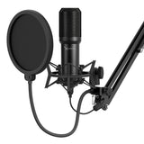 Kit de micrófono de condensador XZ-260 con filtro anti-pop soporte de brazo Conexión USB Negro