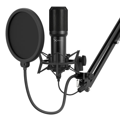 Kit de micrófono de condensador XZ-260 con filtro anti-pop soporte de brazo Conexión USB Negro