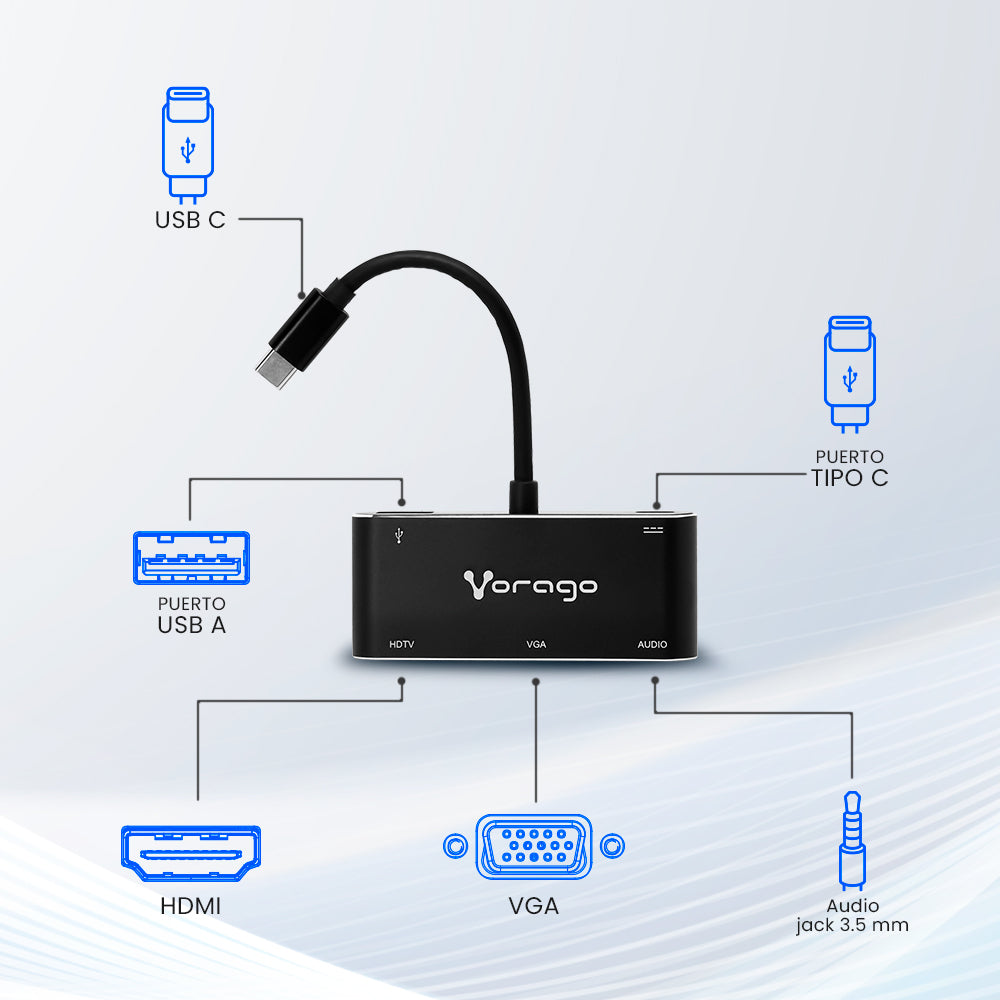 Vorago ADP-350 adaptador gráfico USB Negro, 1920 x 1080 (HD 1080), 3840 x 2160, 2160p