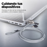 Manhattan Candado para portátil (Kensington) con 2 llaves, compatible con ranura Kensington estándar, cable de 1,5 m, antirrobo, cable de acero con funda PVC transparente, garantía de por vida Cable Plata Portátil 2 llaves PVC, Acero