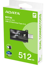 ADATA SC730 unidades externas de estado sólido 512 GB 600 MB/s 600 MB/s USB Tipo C