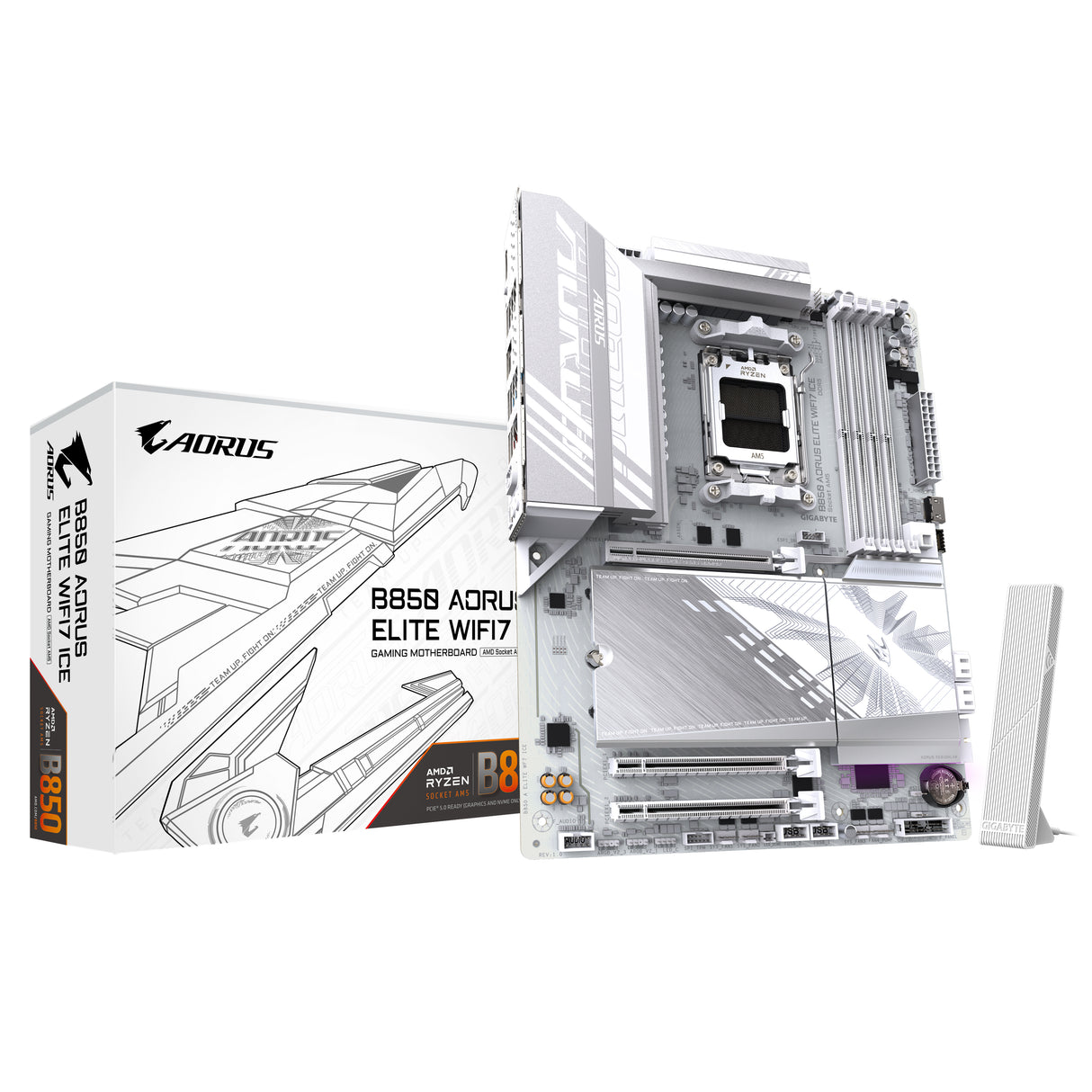 GIGABYTE B850 AORUS ELITE WIFI7 ICE Placa Base - Procesadores AMD Ryzen Serie 9000, VRM digital de 14+2+2 fases, hasta 8200MHz DDR5 (OC), 1xPCIe 5.0 + 2xPCIe 4.0 M.2, LAN 2.5, WIFI 7, USB 3.2 Gen 2x2 placas base AMD Zócalo AM5 Zócalo AM5 DDR5-SDRAM