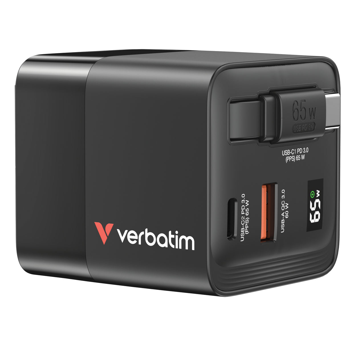 Verbatim GaN Charger 65W cargador de dispositivos móviles Universal Corriente alterna 1 1