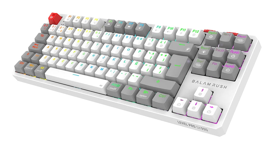 Balam Rush Level Pro GK990 teclado Juego RF inalámbrico + bluetooth QWERTY Español Gris, Blanco, Interruptor mecánico, L