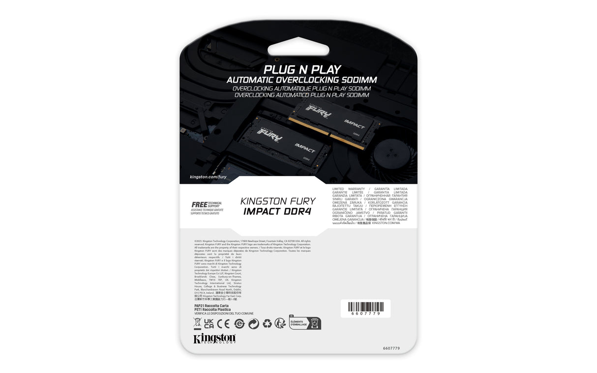 Kingston Technology 32GB 3200MT/s DDR4 CL20 SODIMM FURY Impact Memoria RAM 20 32 GB 1 x 32 GB DDR4