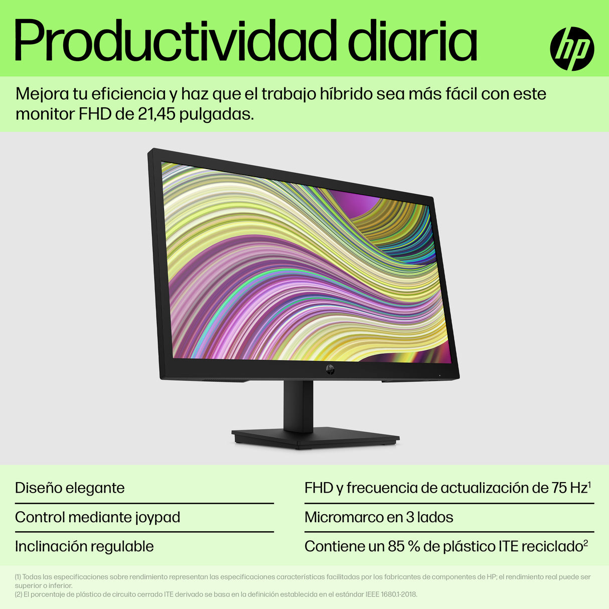 HP Monitor FHD HP P22v G5 Monitor 54,5 cm (21.45") 1920 x 1080 Pixeles Full HD Edge LED Negro
