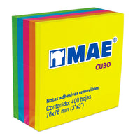 Notas Adhesivas Mae Cubo Neón 3X3" 5 Colores C/400 Hojas