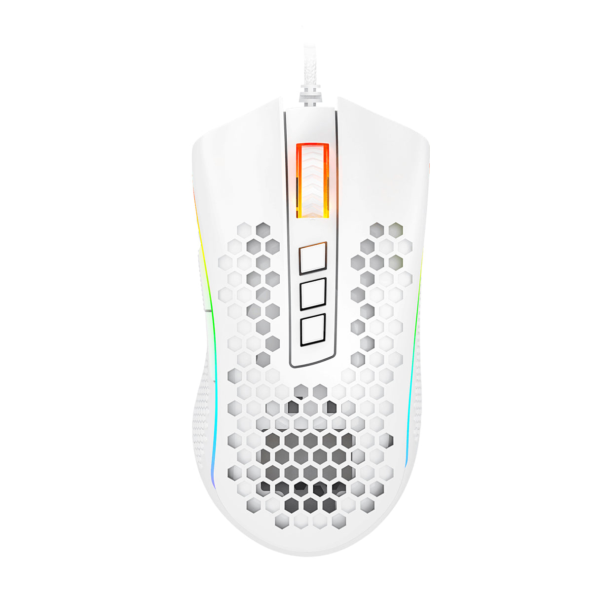 REDRAGON M988-RGB STORM ELITE WHITE, Mouse Optico HoneyComb Blanco, Diestro, USB tipo A, 32000 DPI