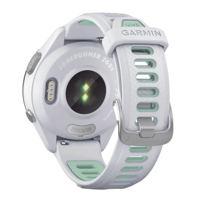 10-02810-04 - Forerunner® 265S, Bisel negro con carcasa en blanco y correa de silicona en blanco/verde