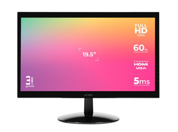 Acteck AC-933865 pantalla para PC 49,5 cm (19.5") 1600 x 900 Pixeles HD+ Negro