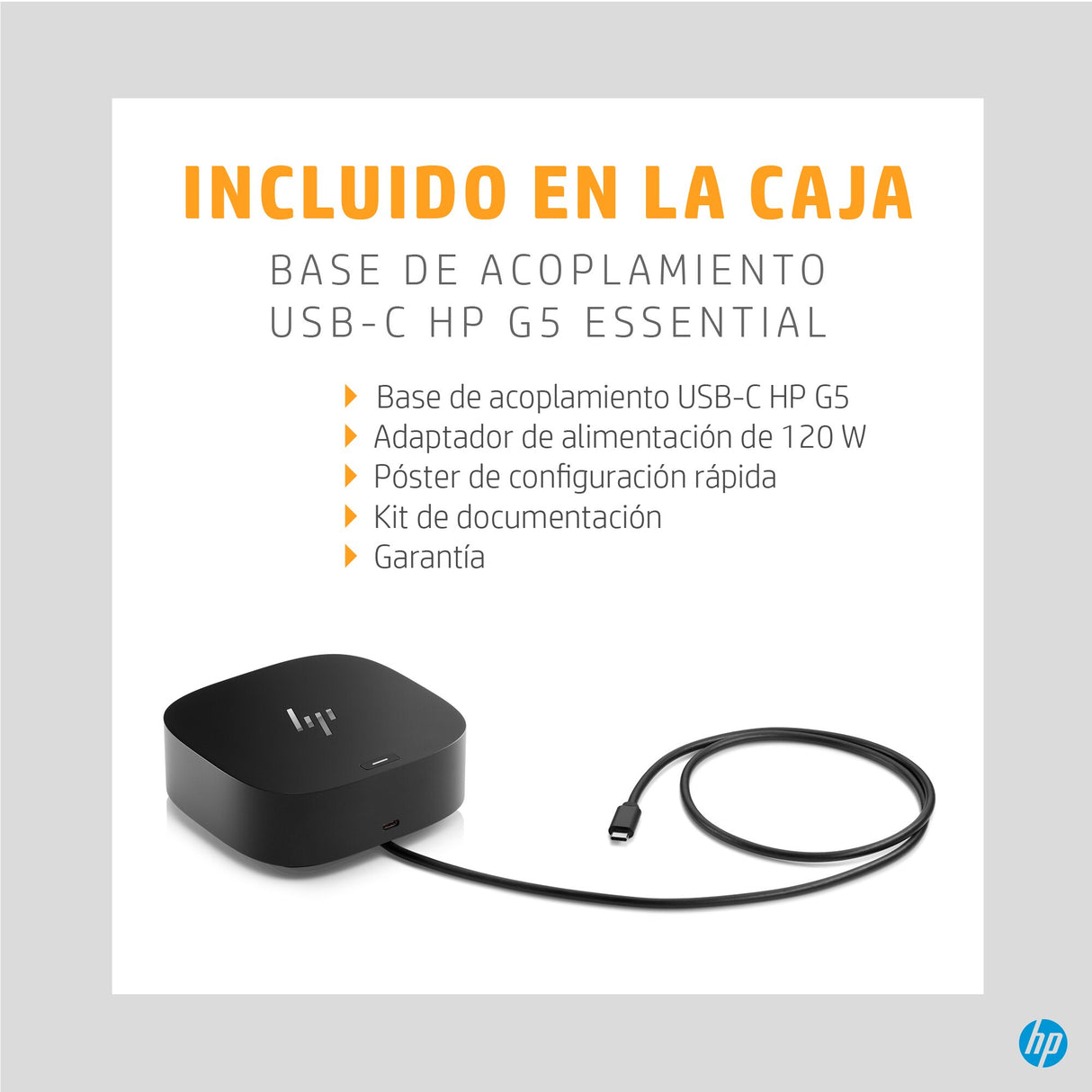 HP Base de acoplamiento USB-C G5 Essential, Alámbrico, USB 3.2 Gen 1 (3.1 Gen 1) Type-C, Negro