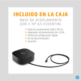 HP Base de acoplamiento USB-C G5 Essential, Alámbrico, USB 3.2 Gen 1 (3.1 Gen 1) Type-C, Negro