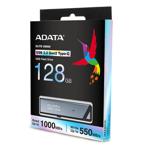 ADATA UE800 unidad flash USB 128 GB USB Tipo C 3.2 Gen 2 (3.1 Gen 2) Plata, 1000 MB/s, Deslizar