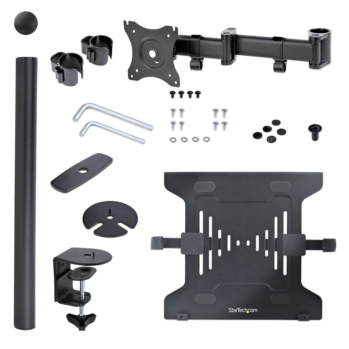 StarTech.com Soporte de Montaje para Portátil - Soporte VESA de Monitor de 34 Pulgadas (8kg) o Bandeja VESA Articulada para Portátil (4,5kg) - Montaje en Grommet/Mordaza Laptop Negro Plástico, Acero 33 cm (13") 86,4 cm (34")