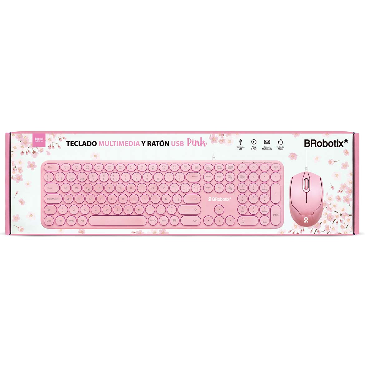 BRobotix 6001196 teclado Ratón incluido USB Rosa