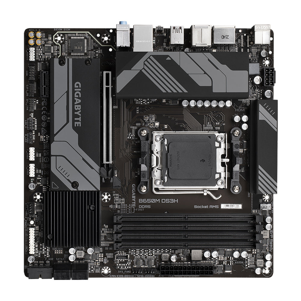 GIGABYTE B650M DS3H Placa base - AMD Ryzen serie 9000, VRM de 6+2+1 fases, hasta 8000 MHz DDR5 (OC), 2xPCIe 4.0 M.2, LAN 2,5 GbE, USB 3.2 Gen 2 placas base AMD Zócalo AM5 Zócalo AM5 DDR5-SDRAM