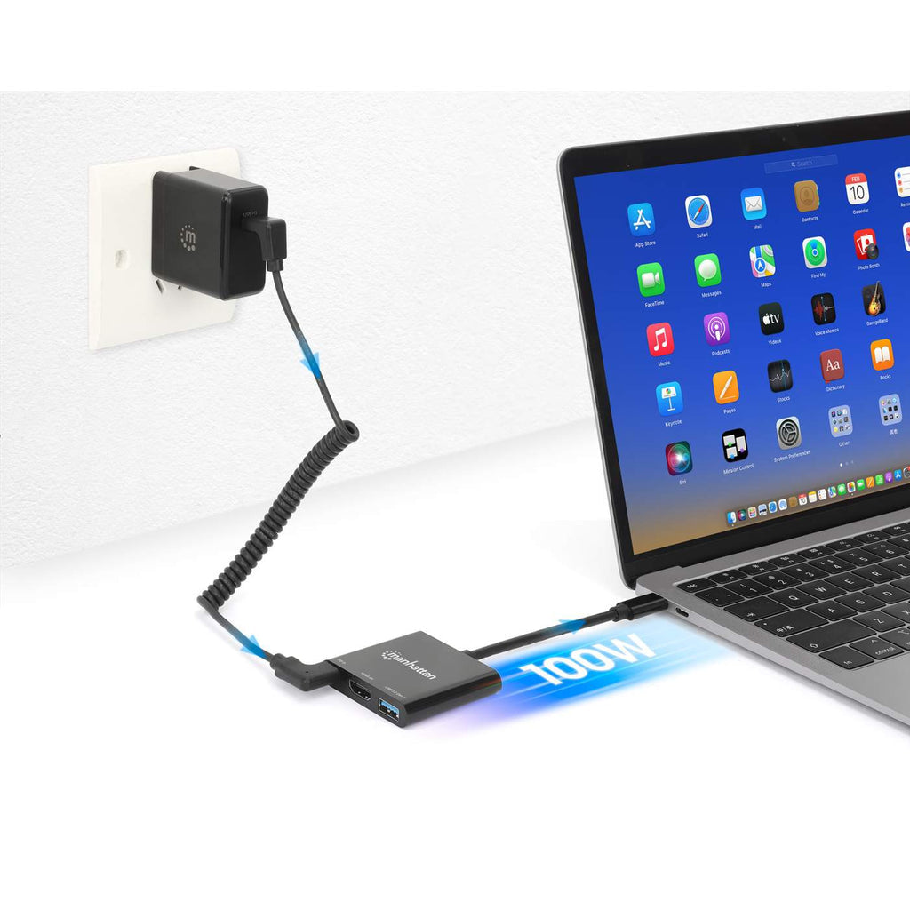 Manhattan Docking Station 3 en 1 USB-C a HDMI, USB-A y PD Laptop Alámbrico USB 3.2 Gen 1 (3.1 Gen 1) Type-C 1 1
