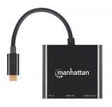 Manhattan Docking Station 3 en 1 USB-C a HDMI, USB-A y PD Laptop Alámbrico USB 3.2 Gen 1 (3.1 Gen 1) Type-C 1 1