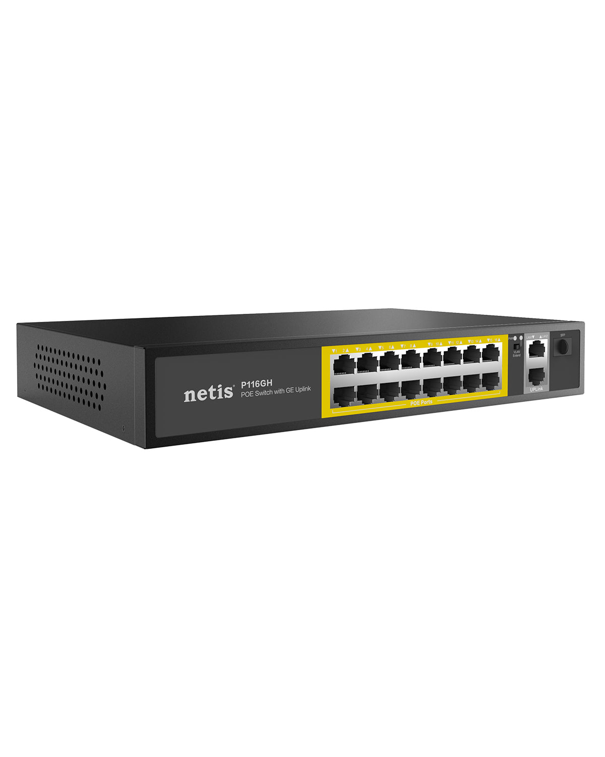Netis System P116GH dispositivo de redes No administrado Fast Ethernet (10/100) Energía sobre Ethernet (PoE) Negro