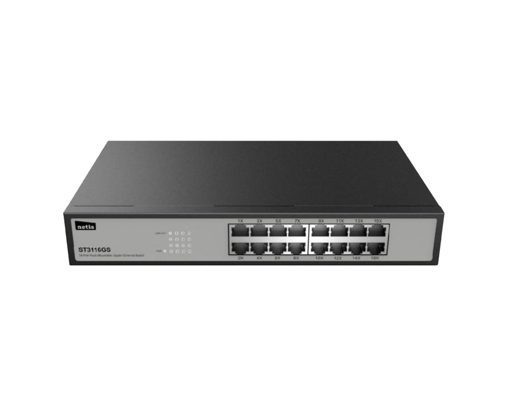 Netis System ST3116GS dispositivo de redes No administrado Gigabit Ethernet (10/100/1000) Negro, Bidireccional completo 