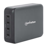 102667 - Manhattan Estación de carga GaN USB Power Delivery de 4 puertos, 240 W / PD 3.1, 4 puertos USB-C PD hasta 140 W por puerto, 240 W total, negro cargador de dispositivos móviles Corriente alterna 4 Si Interior