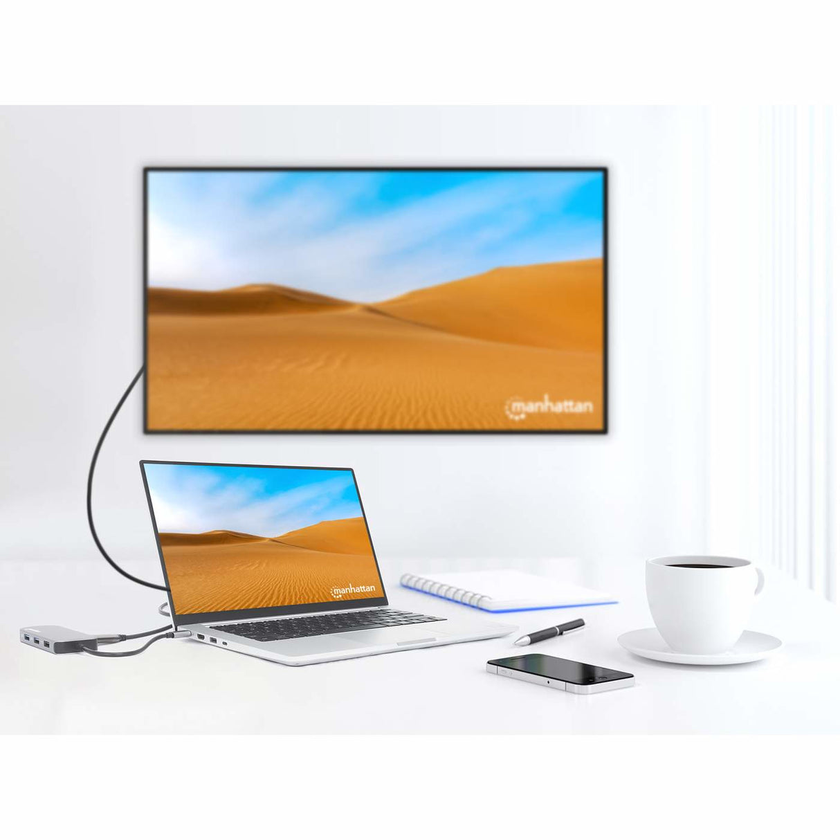 MANHATTAN Docking Station 130615, 4 Puertos USB, HDMI, Compatible con Windows