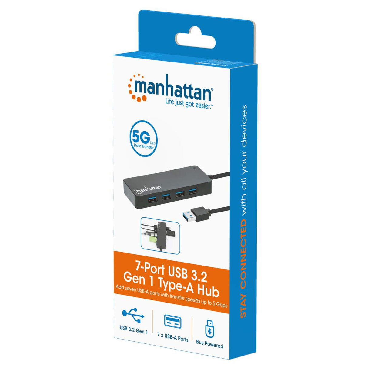 Manhattan Hub USB con 7 puertos USB-A 3.2 Hubs de interfaz 7 USB 3.2 Gen 1 (3.1 Gen 1) Type-A USB 3.2 Gen 1 (3.1 Gen 1)