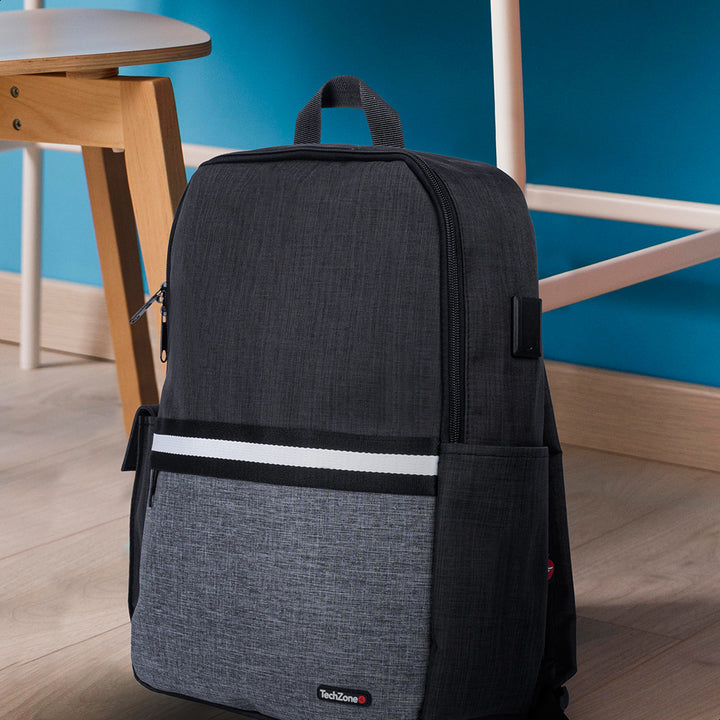 TechZone TZ21LBP01-A mochila Mochila casual Negro, Gris Nylon, Poliéster, Compartimento del portátil