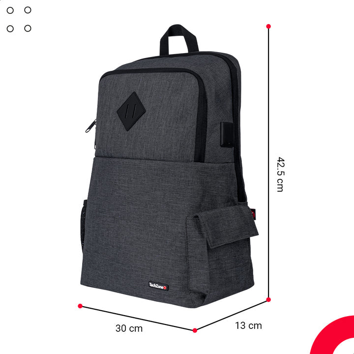 TechZone TZ21LBP03-B mochila Mochila casual Gris Nylon, Poliéster, Compartimento del portátil