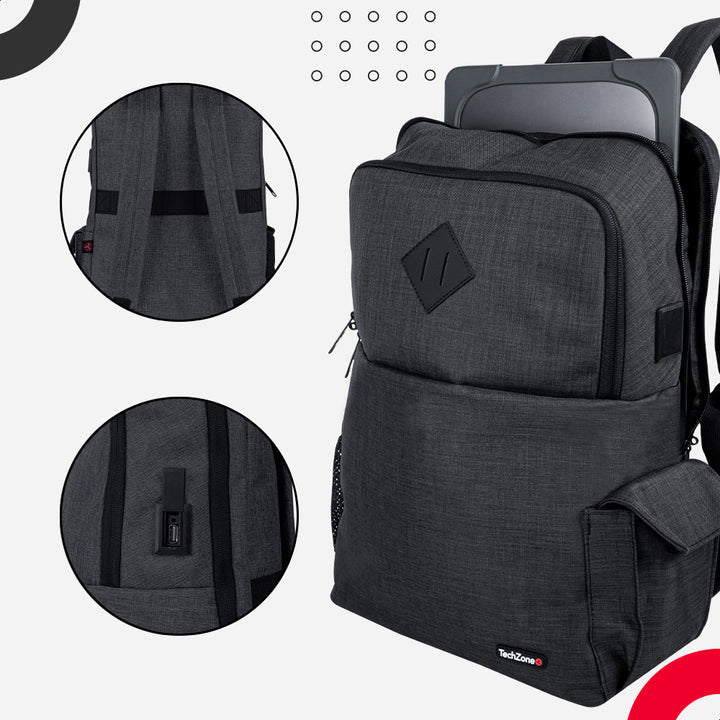 TechZone TZ21LBP03-B mochila Mochila casual Gris Nylon, Poliéster, Compartimento del portátil