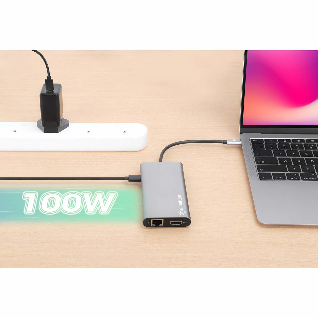 Manhattan Docking Station USB-C para Triple Monitor Laptop Alámbrico USB 3.2 Gen 1 (3.1 Gen 1) Type-C 4 2