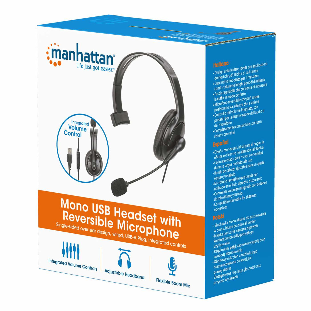 Manhattan 180849 Auriculares Auriculares Diadema Oficina/Centro de llamadas Monoaural