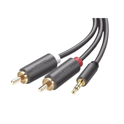 Cable Adaptador de 3.5mm Macho a 2 RCA Macho / 5 Metros (16.40 Pies) / Color Gris / Blindaje Múltiple / ABS / Alta Calidad