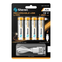 Steren BAT-LI-AA4 USB pila de uso doméstico Batería recargable AA Ión de litio, 4 pieza(s), 1460 mAh