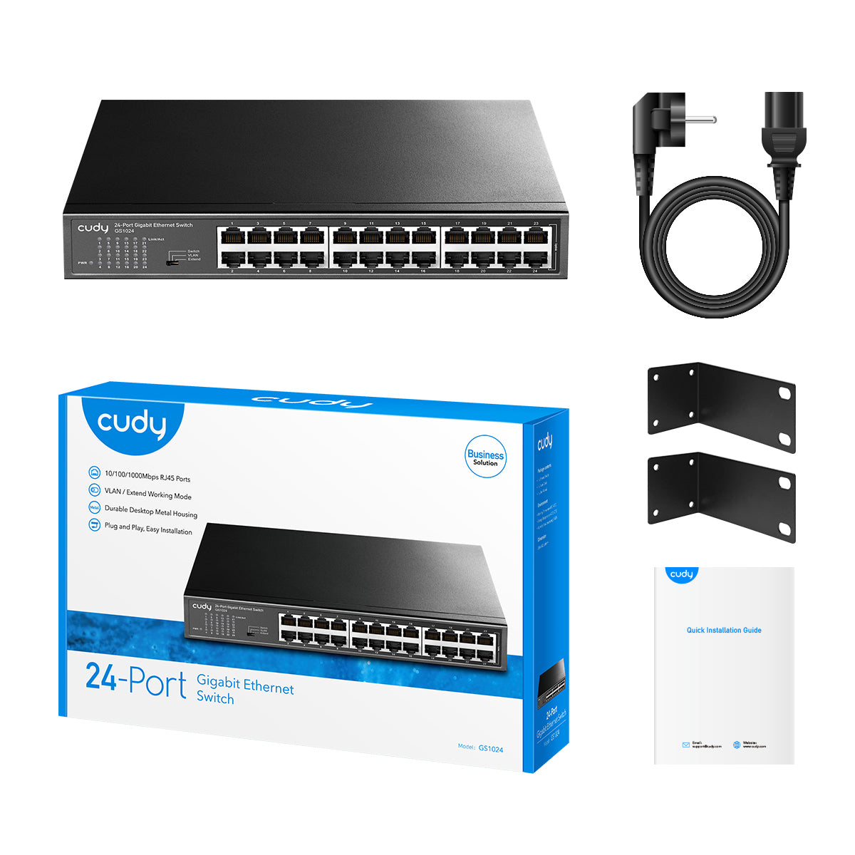 Cudy GS1024 dispositivo de redes Gigabit Ethernet (10/100/1000) Negro, Montaje en rack