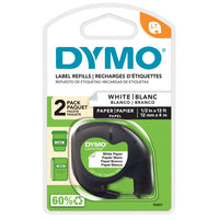 10697 - DYMO DYMO LetraTag Etiquetas de papel | Auténticas | Rollo de 12 mm x 4 m | Impresión en negro sobre etiquetas blancas | Etiquetas autoadhesivas multiuso para etiquetadoras LetraTag | 2 unidades Impresora