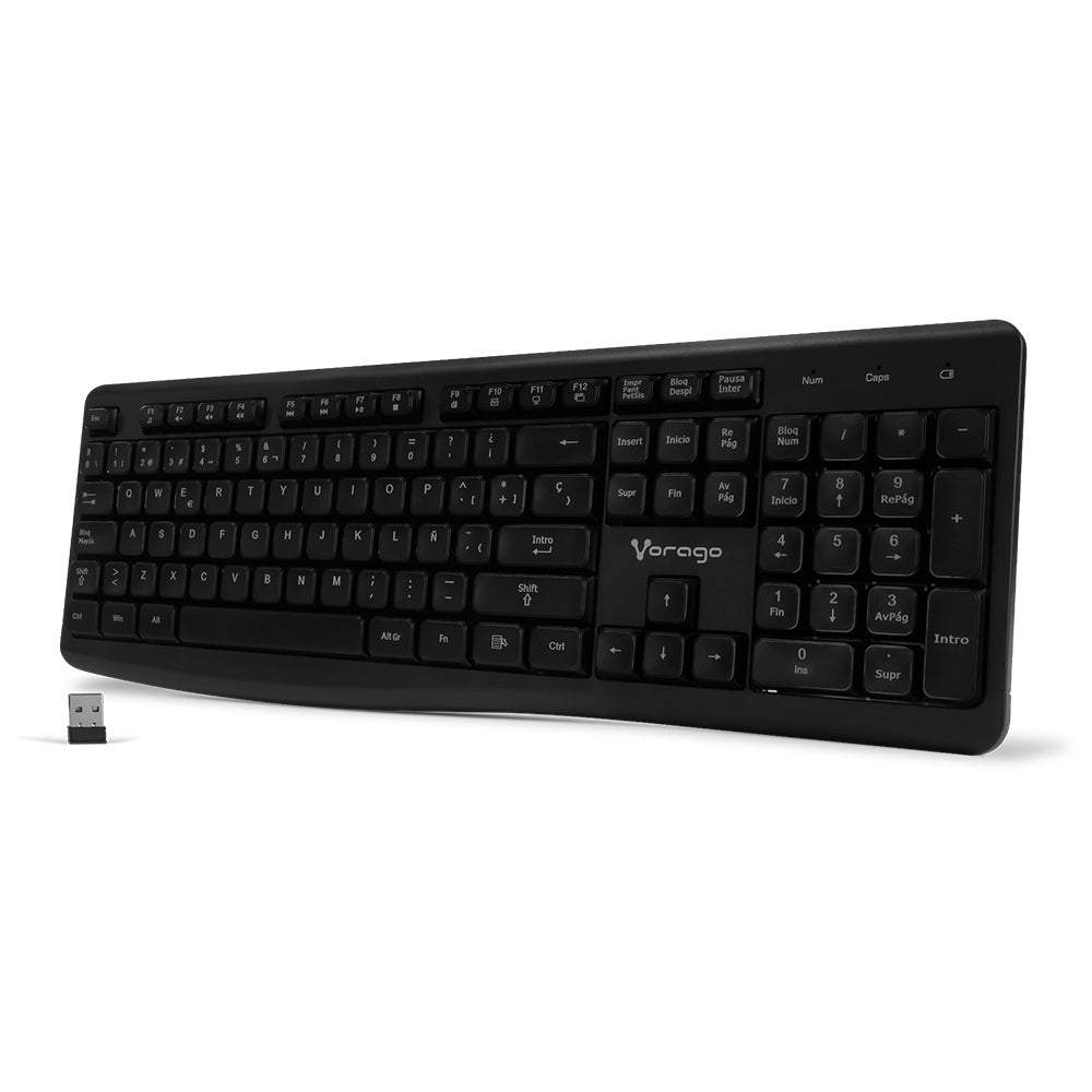 Vorago KM-200 V2 teclado Universal RF inalámbrico QWERTY Español Negro, Tamaño completo (100%)